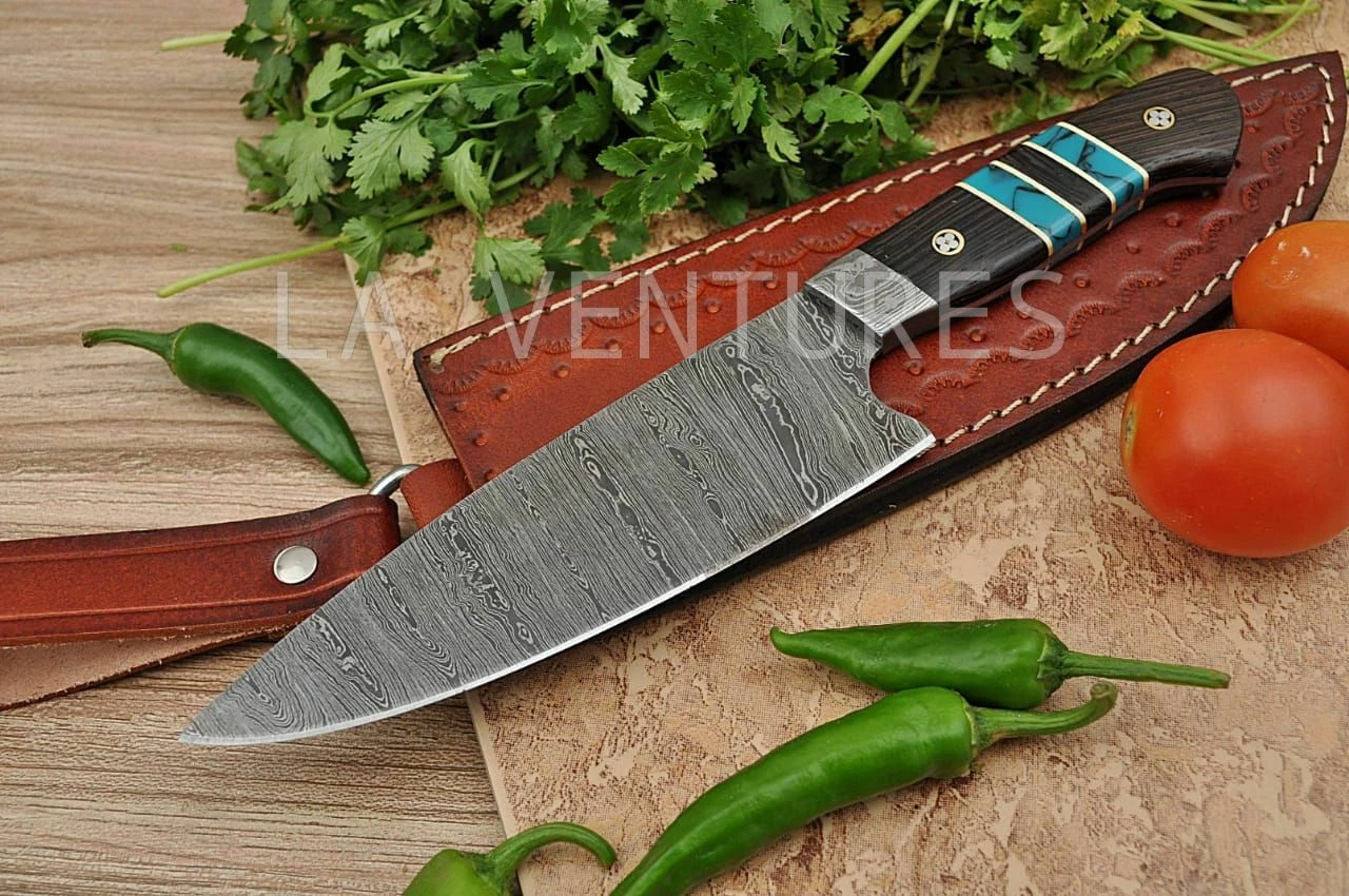CUSTOM HANDMADE DAMASCUS STEEL BLADE PROFESSIONAL KITCHEN/CHEF KNIFE WENGE WOOD