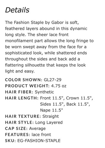 “FASHION STAPLE” by Gabor GL 12-16 Golden Walnut Lace Front Mono Part Reg $293 - Picture 12 of 12