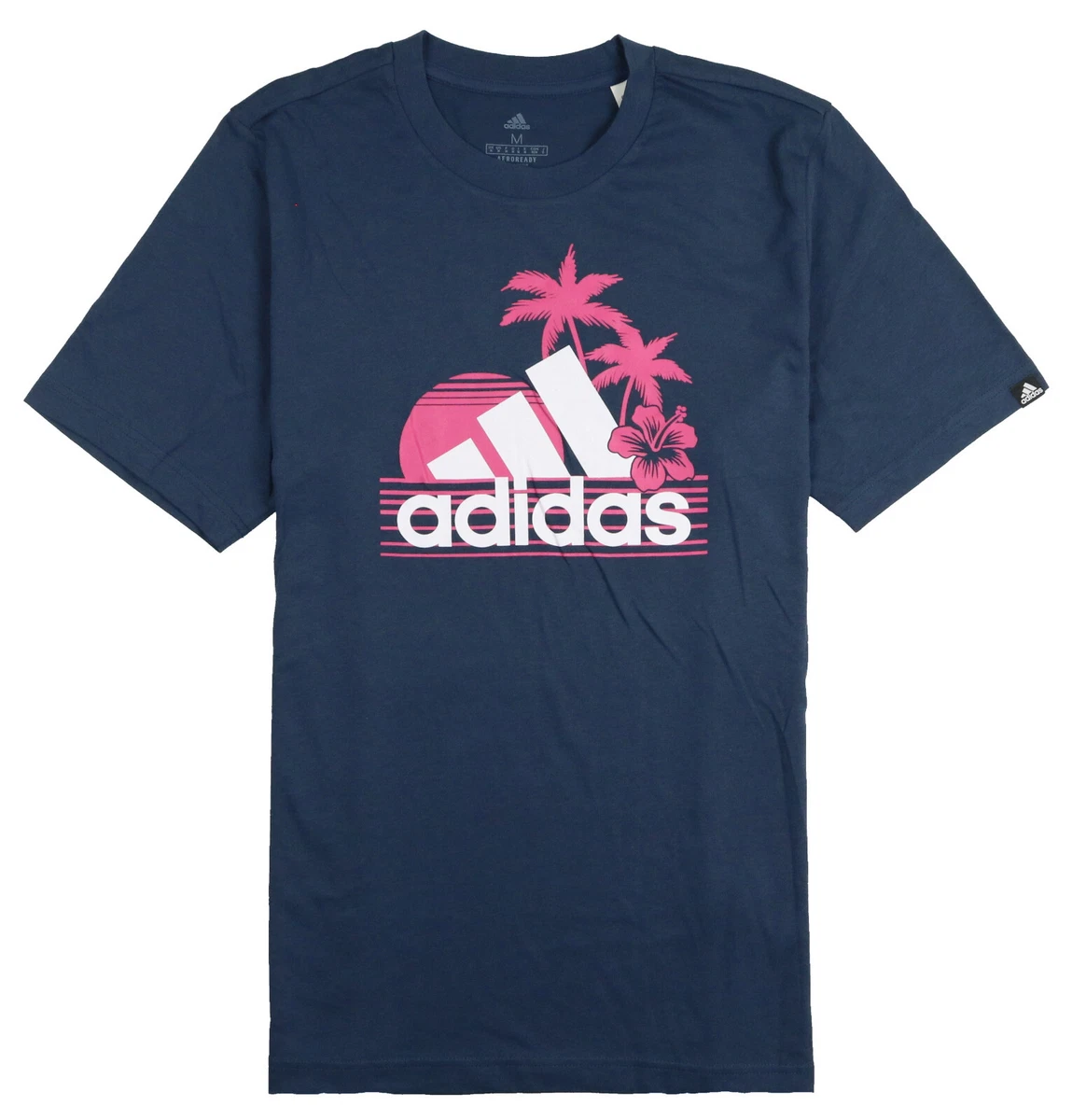 ADIDAS Vacation Sunset Logo T Shirt sz M Medium Navy Blue Pink eBay