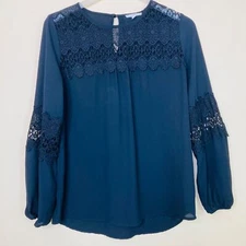 Pleione Blouse Womens Small S Black Long Sleeve Lace Accents Whimsigoth Fairy