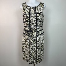 Ann Taylor Sheath Dress 2 Animal Print Sleeveless Black Ivory Green Women's