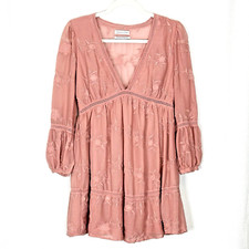 URBAN OUTFITTERS Women's S Peach Embroidered Prairie Princess Empire Waist Dress