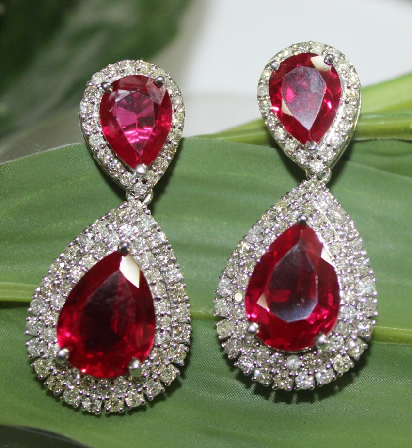 Natural Round Diamond 14k Solid White Gold Ruby Wedding