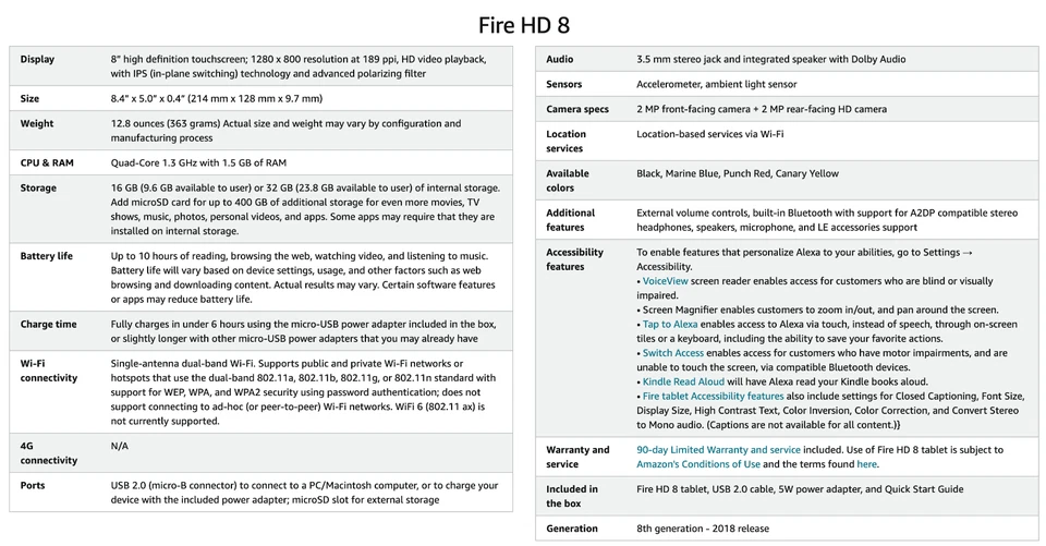 AMAZON FIRE HD8 TABLET (8th gen) ~CANARY YELLOW~16 GB~BRAND NEW SEALED FREE SHIP - Image 3 of 3