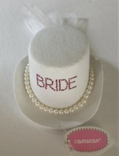 BRIDE Mini TOP HAT FASCINATOR NEW Clip On PEARLS TULLE BOW Bachelorette WEDDING