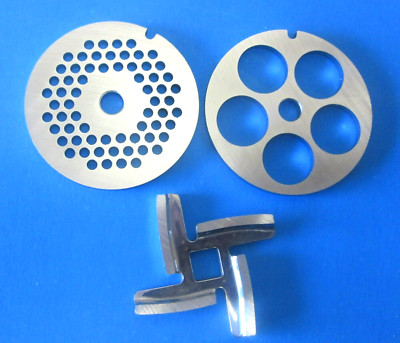 TWO NEW meat grinder discs for KitchenAid KSMFGA  5/8'' & 1/8''   AND new KNIFE