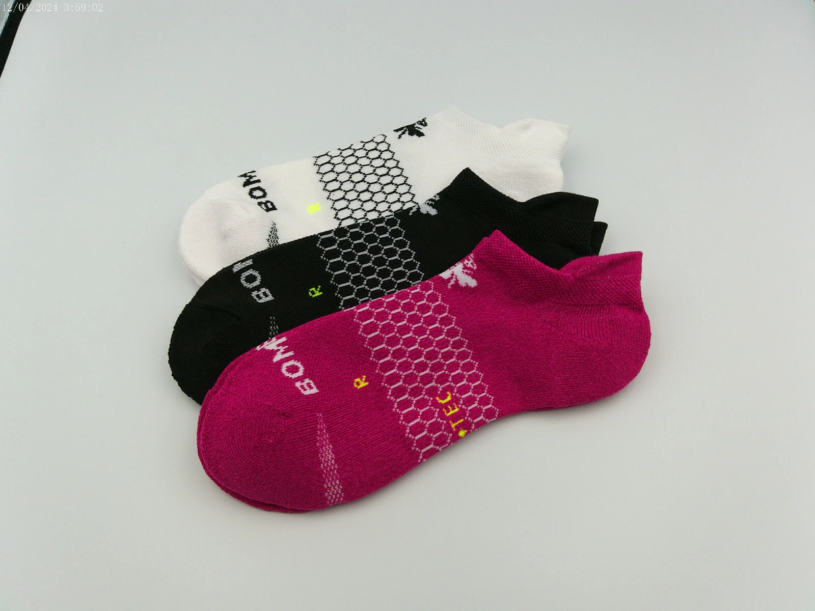 3-Pack Bombas All-Purpose Performance Ankle Socks - Pink White Black - Large