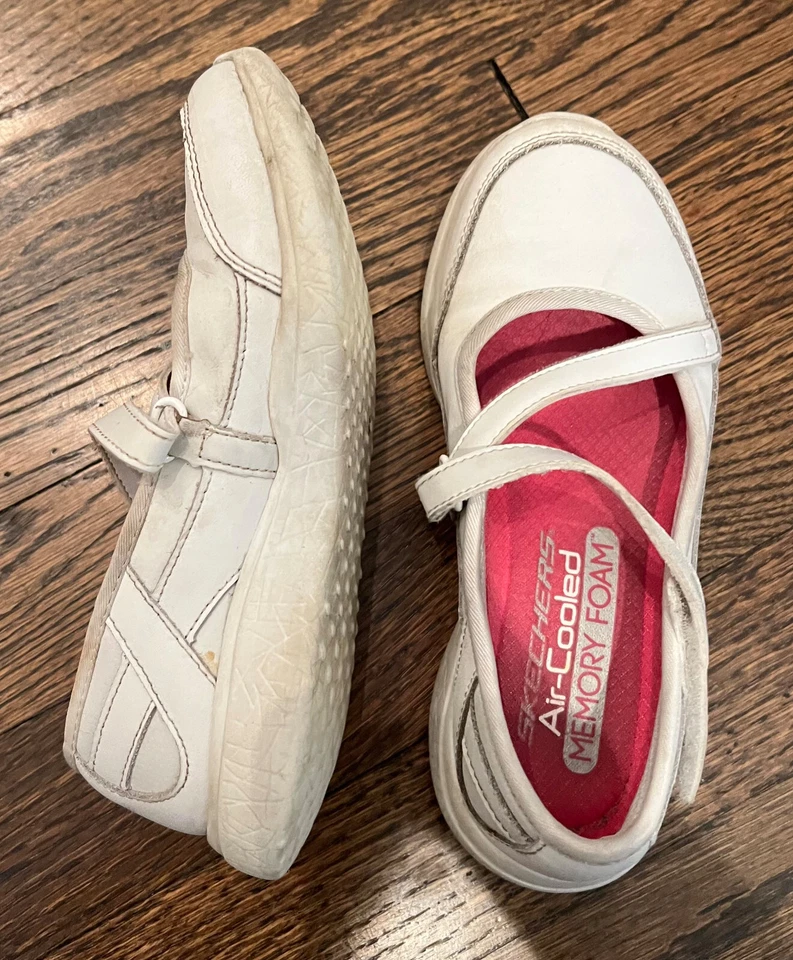 Tênis Skechers meninas crianças branco Mary Jane tamanho 12 - Imagem 3 de 4