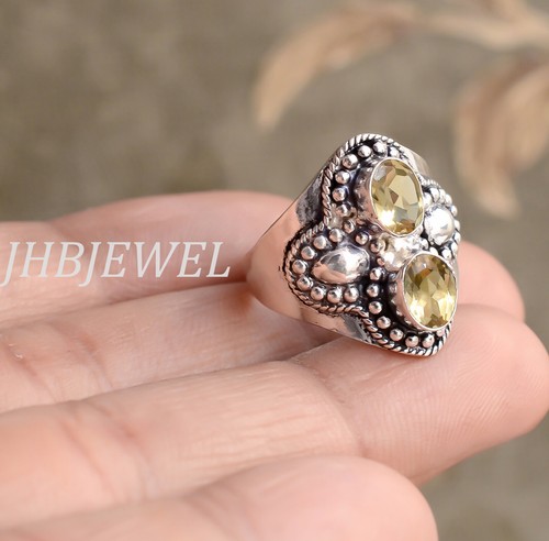 Bague ovale citrine topaze pierre précieuse argent sterling 925 fait