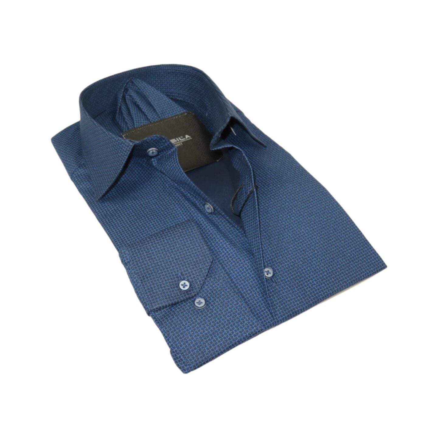 Мужская рубашка Hankie CASILA из турецкой хлопчатобумажной смеси с длинными рукавами 502100-08 темно-синего цвета в клетку
