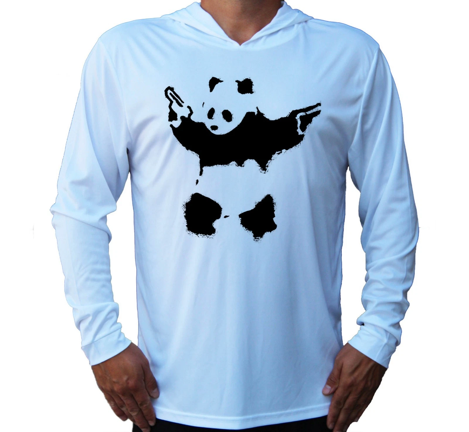 Banksy Panda Art UV Protected UPF 50 Long Sleeve Fishing Boat Water Sport Hood