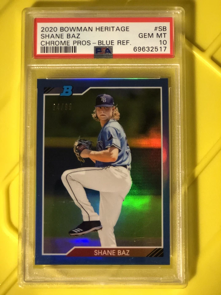 2020 Bowman Heritage Shane Baz Chrome Pros Rookie Blue Refractor SP PSA 10 Gem - Image 4 of 4