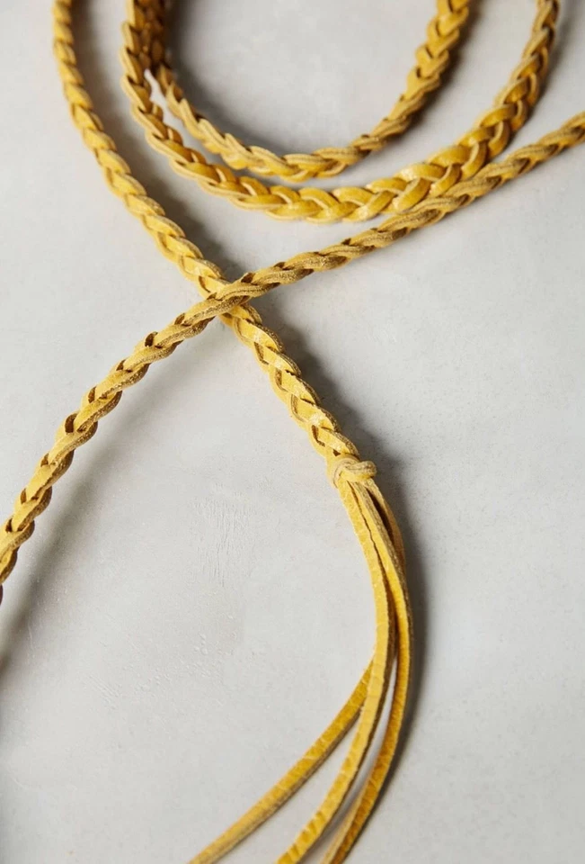 Cinto de trança de couro Anthropologie novo na embalagem, milho - M/L, borla trançada - Imagem 2 de 2