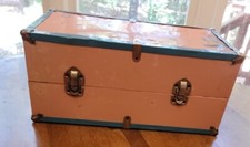 Vintage Pink Metal Doll Trunk/ Wardrobe / Carrying Case16x9x7