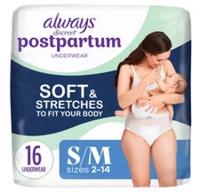 Always Discreet Postpartum Underwear Maxi Pad - S/M- 16ct