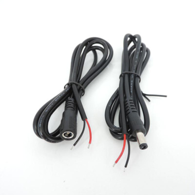 3ft DC Pigtails Male/Female Set Long Black Power Cable Solder 2-Wire Plug Repair
