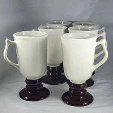 Hall Pottery Irish Coffee Mug 6 Set Hll42 1273 Footed White Brown Pedestal Cup