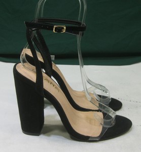 clear strap black block heels