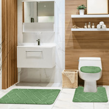 Baxter 3 PC Bathroom Rug Set, Bath Rug, Contour Rug  Lid Cover Modern 6 Colors
