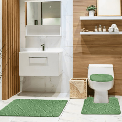 Baxter 3 PC Bathroom Rug Set, Bath Rug, Contour Rug & Lid Cover Modern 6 Colors