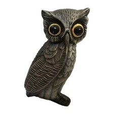 Vintage Ceramic Owl Figurine Big Eyes  Sweet Face Brownish Gray 5.25  