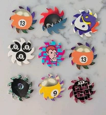 1990s Saw Blade Pogs • Lot Of 9 • Pool Balls, Ying Yang, Man