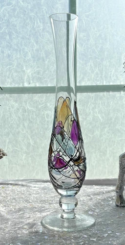 K and K Styling Vintage Bohemian Handmade Tiffany Style Art Glass Vase