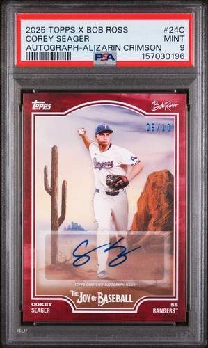 Topps 2025 X Bob Ross Corey Seager #24C Auto Alizarin Crimson /10 PSA 9