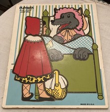 Vintage 1980s Playskool Little Red Riding Hood 13 Piece Wooden Puzzle