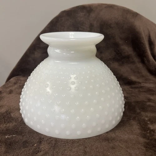 Vtg. Milk Glass Hobnail Hurricane Oil Lamp Shade 8" Fitter 5.75" Tall