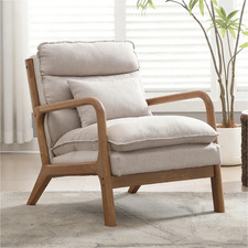 Modern Accent Chair with Lumbar Pillow Soild Wood Frame Beige Lounge Armchair