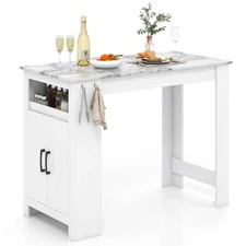 47" Long Counter Height Table Bar Table Faux Marble Pub Table with Cabinet