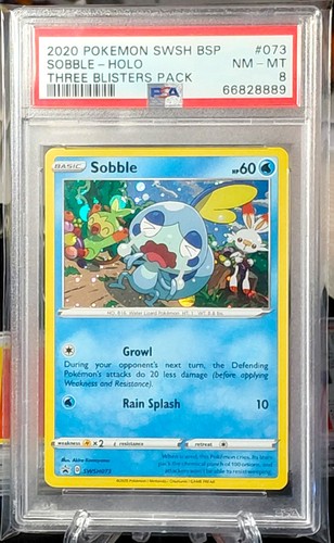 SOBBLE - 2020 POKEMON SWSH BSP THREE BLISTERS PACK #073 HOLO PSA 8
