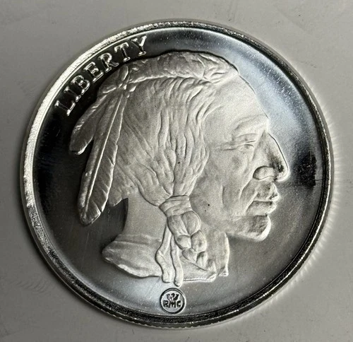 GEM BU 1 Oz Buffalo / Indian Head (RMC) Silver Round, .999 Fine