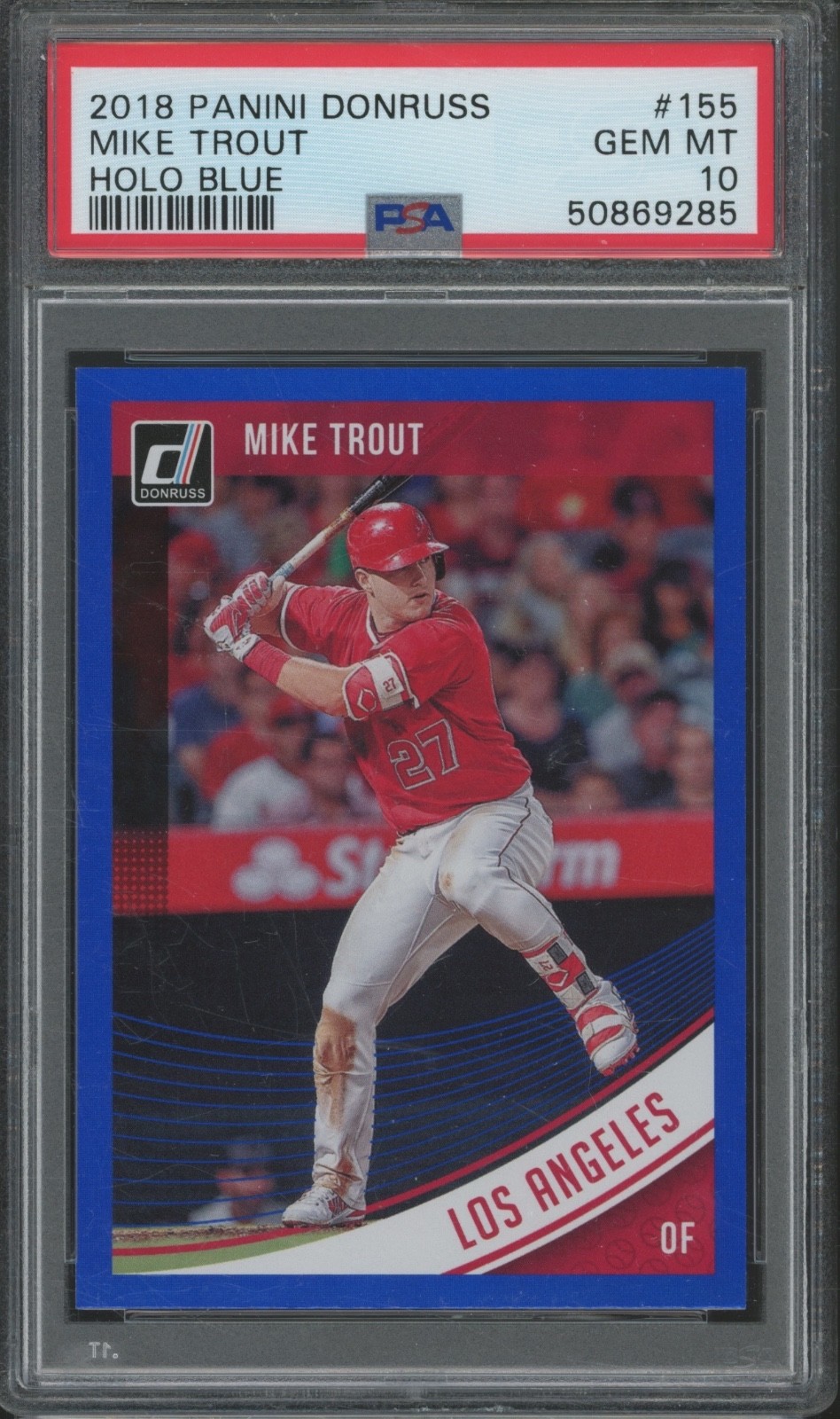 2018 Panini Donruss Holo Blue #155 Mike Trout Gem Mint PSA 10 view 1