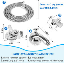 Pet Shower Attachment 8.2Ft Hose Silicone Brush Three Modes Dog Bathing Tool Use