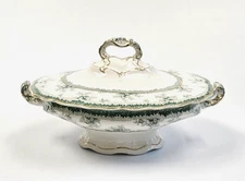 John Maddock Sons Hamilton Green Oval Covered Vegetable Serving Bowl Transferwar