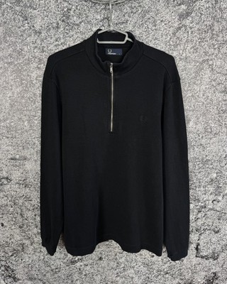 Men s Fred Perry Half Zip Sweatshirt Black Pullover Casual 100% Cotton Size L