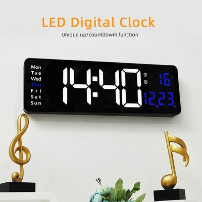 LED Digital Wanduhr mit Datum Temperatur Display Alarm Clock Fernbedienung USB