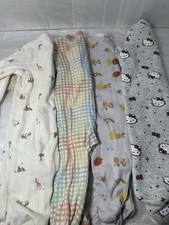 Baby Girl Pajama Lot Of 4/ 0-3 Months With Toys, Bows And Teether Animals Colors