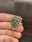 Native American Green Seraphinite Ring Sterling Silver Floral Beaded Frame — photo 3