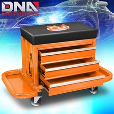 350lbs Capacity 3-Drawer Rolling Mechanics Seat Shop Stool w/ Tool Trays Orange