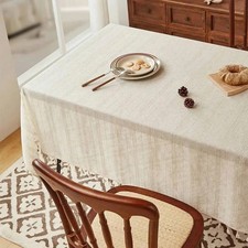 1pc Linen Textured Tablecloth Natural Striped Dust Proof Cover Party Dining Tabl