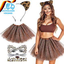 Izoel Leoparden Kostüm Damen Mädchen, Leoparden Ohren Haarreif Tutu Rock Gesicht