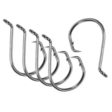 100Pcs 1/0# Fishing Circle Hooks Carbon Steel Offset Hooks w Barbs Black