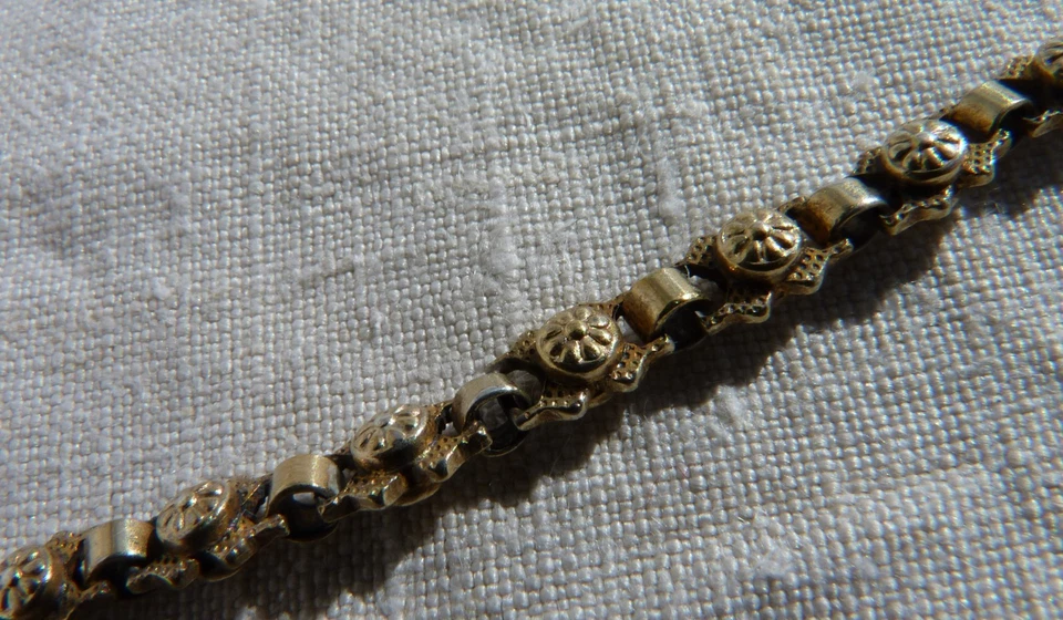 ANCIENNE CHAINE DE MONTRE CHATELAINE maillons articulés Argent doré fin XIX - Photo 4/4
