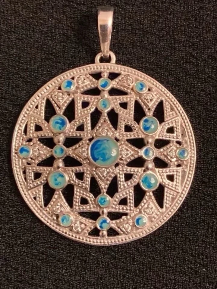 Anhänger Ethno Amulett 925er Silber mit Zirkonia und imitiertem Türkis Boho-Look - Bild 3 von 4