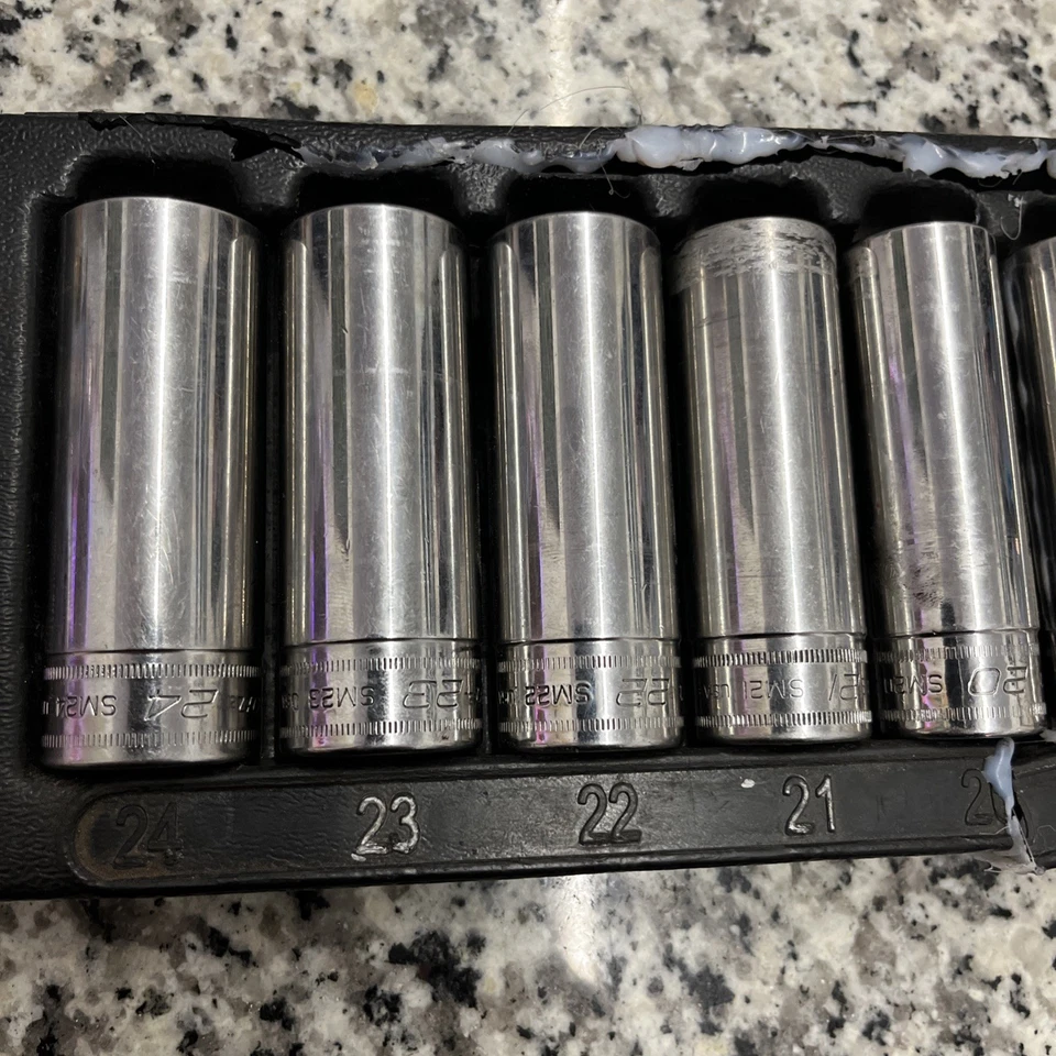 Snap On 313SMYA, 13pc 1/2 Drive 12pt Metric Deep Sockets, 12-24mm, USA - Image 2 of 4
