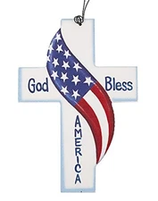 God Bless Cross Christmas Ornament, Patriotic Religious Décor, Hanging Christ...