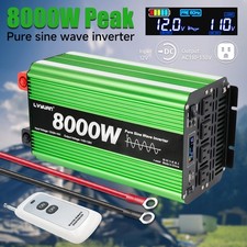 4000W 8000W Pure Sine Wave Power Inverter 12V to 110V Car LCD 4AC USB Remote